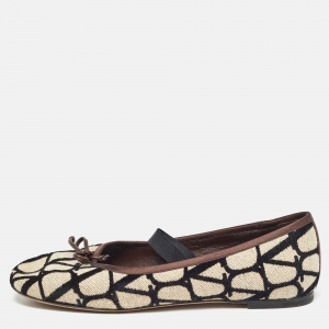 Pre Owned Valentino White/Black Canvas Ballet Flats Size 39.5