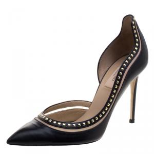 Pre Owned Valentino Black Studded Leather D'orsay Pumps Size 38.5