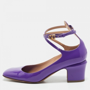 Valentino Purple Patent Leather Tan-Go Block Heel Pumps Size 39.5