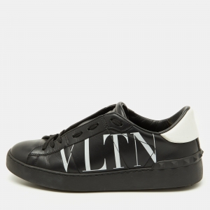 Valentino Black/White Leather VLTN Open Rockstud Low Top Sneakers Size 39