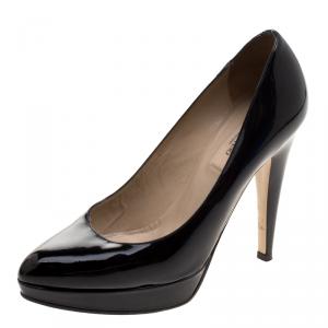 Pre Owned Valentino Black Patent Leather Platform Pumps Size 36.5