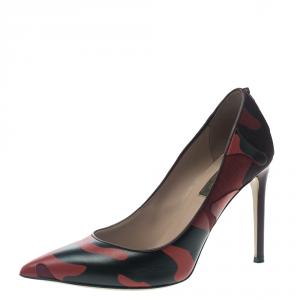 Pre Owned Valentino Two Tone Camouflage Leather and Canvas Pointed Toe Pumps Size 37