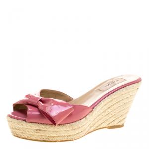 Pre Owned Valentino Pink Patent Leather Mena Espadrille Wedge Sandals Size 38.5