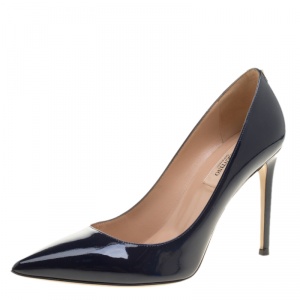 Pre Owned Valentino Blue Patent Leather Pointed Toe Pumps Size 37
