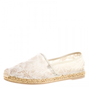Pre Owned Valentino White Lace Espadrilles Size 39