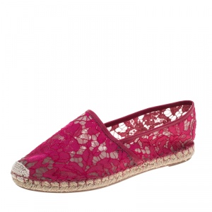 Pre Owned Valentino Pink Lace Espadrilles Size 38
