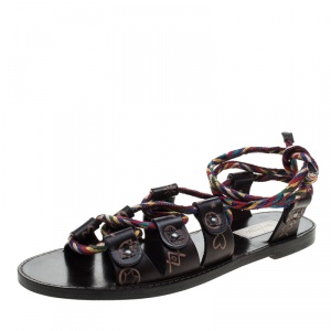Pre Owned  Valentino Brown Leather Santeria Lace Up Sandals Size 38