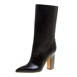 مملوكة مسبقًا Valentino Black Leather and Python Mid Calf boots Boots Size 37