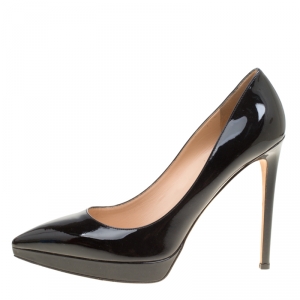 Pre Owned Valentino Black Patent Leather Pointed Toe Platform Pumps Size 41