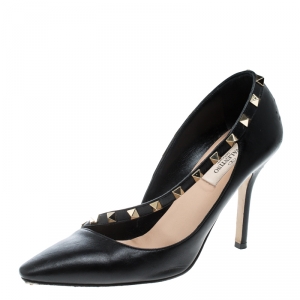 Pre Owned Valentino Two Tone Leather Rockstud Embellished Pointed Toe Pumps Size 37
