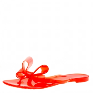 Pre Owned Valentino Red Jelly Bow Detail Flat Thong Sandals Size 39