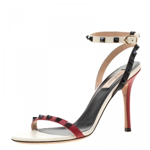 Pre Owned Valentino Tricolor Leather Rockstud Ankle Strap Sandals Size 39