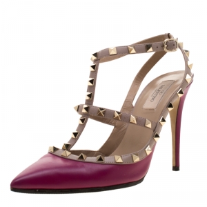 Pre Owned Valentino Burgundy Leather Rockstud Sandals Size 41