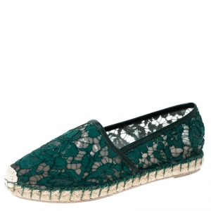 Pre Owned Valentino Green Lace Espadrilles Size 36