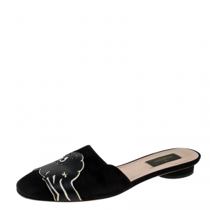Pre Owned Valentino Black Suede Panther Mules Size 38