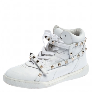 Pre Owned Valentino White Leather Rockstud Amor High Top Sneakers Size 38