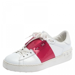 Pre Owned Valentino White/Pink Leather Open Low Top Sneakers Size 36.5