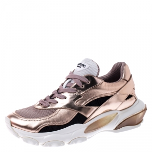 Pre Owned Valentino Metallic Pink Bounce Low Top Lace Up Sneakers Size 37