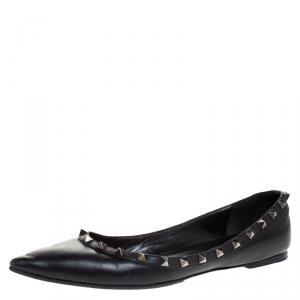 Pre Owned Valentino Black Leather Rockstud Ballet Flats Size 40