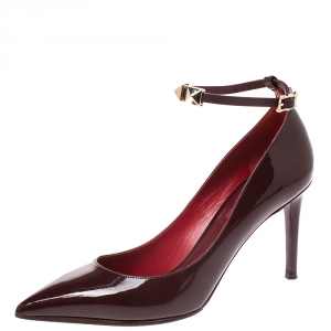 Pre Owned Valentino Burgundy Patent Leather Ankle Strap Pointed Toe Pumps Size 38