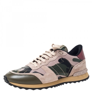 Pre Owned Valentino Multicolor Camouflage Printed Canvas And Leather Rockrunner Sneakers Size 39