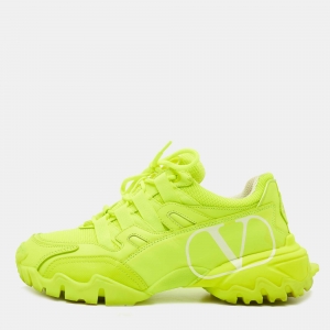Pre Owned Valentino Fluorescent Green Mesh/Leather Climbers Sneakers Size 36