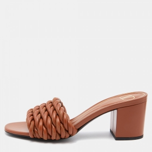 Pre Owned Valentino Brown Leather Rope Braided Slide Sandals Size 39