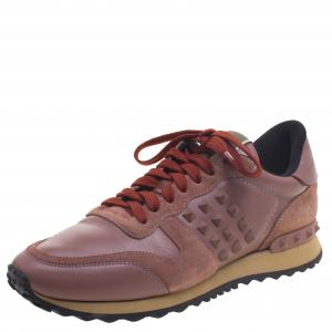Pre Owned Valentino Blush Pink Leather And Suede Rockstud Sneakers Size 39