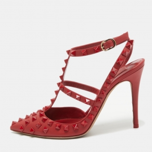 Valentino Red Leather Rockstud  Ankle Strap Pumps Size 37