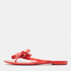 Valentino Red Jelly Bow Accents Slide Flats Size 38