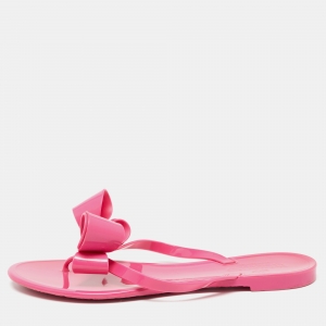 Valentino Pink Rubber Bow Slide Flats Size 40