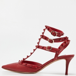 Valentino Red Karung Leather Rockstud Pumps Size 38.5