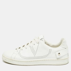 Pre Owned Valentino White Leather Vlogo Backnet Sneakers Size 36