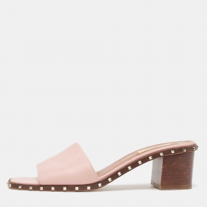 Valentino Pink Leather Soul Rockstud Slides Size 39 