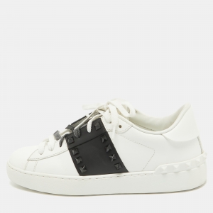 Pre Owned Valentino White/Black Leather Rockstud Untitled Sneakers Size 37
