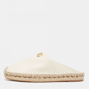 Pre Owned Valentino Off White Leather The Bold Edition Vlogo Espadrille Mules Size 40