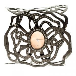 Valentino Peach Stainless Steel Crystal Embellished Rose Women's Wristwatch 20 mm 