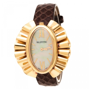 Valentino Yellow Mother of Pearl Rose Gold Plated Stainless Steel Princesse V45 Women's Wristwatch 41 mm