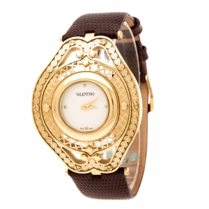 Valentino White Yellow Gold Plated Stainless Steel Classic V58 Women's Wristwatch 42 mm