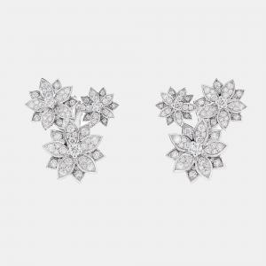 Van Cleef & Arpels 18K White Gold and Diamond Lotus 3 Flowers Earrings