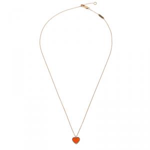 مملوكة مسبقًا Van Cleef & Arpels Sweet Alhambra Carnelian Heart 18k Rose Gold Pendant Necklace