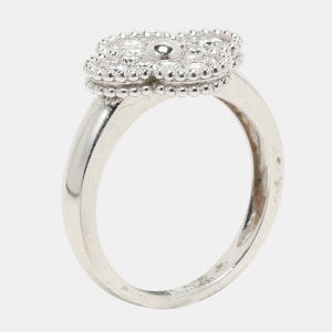 Van Cleef & Arpels Vintage Alhambra Diamond 18k White Gold Ring Size 55
