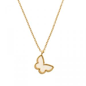 Pre Owned Van Cleef & Arpels Sweet Alhambra Butterfly Mother of Pearl 18k Yellow Gold Necklace