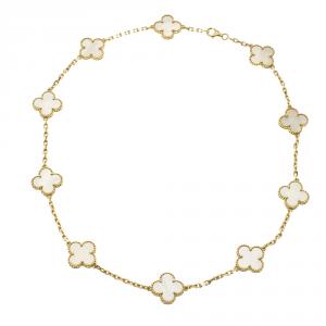 Pre Owned Van Cleef and Arpels Vintage Alhambra 10 Motif Mother of Pearl & 18k Yellow Gold Necklace