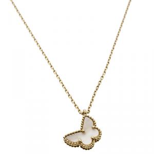 Pre Owned Van Cleef and Arpels Sweet Alhambra Butterfly Mother of Pearl & 18k Yellow Gold Pendant Necklace