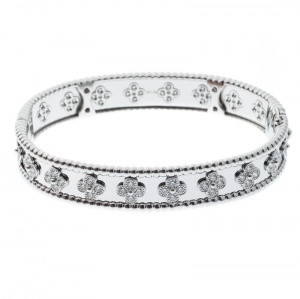 مملوكة مسبقًا Van Cleef & Arpels Perlée Clover Diamond & 18k White Gold Bracelet M