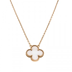 Pre Owned Van Cleef & Arpels Vintage Alhambra Mother of Pearl 18k Yellow Gold Pendant Necklace