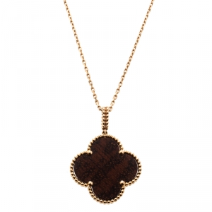 Pre Owned Van Cleef & Arpels Magic Alhambra 1 Motif Letterwood & 18k Rose Gold Long Necklace