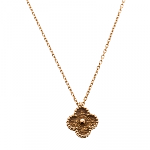 Pre Owned Van Cleef & Arpels Sweet Alhambra Textured 18k Rose Gold Pendant Necklace