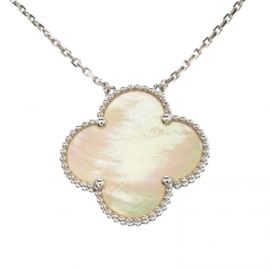 Pre Owned Van Cleef & Arpels Magic Alhambra Mother of Pearl 18k White Gold Necklace 
